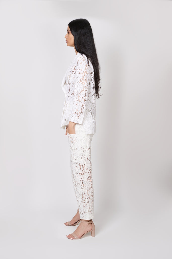 White lace pants outlet suit